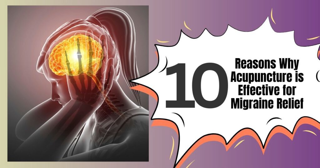 Person suffering from migraine, holding head. Acupuncture for Migraine shown as remedy with needles placed at pressure points