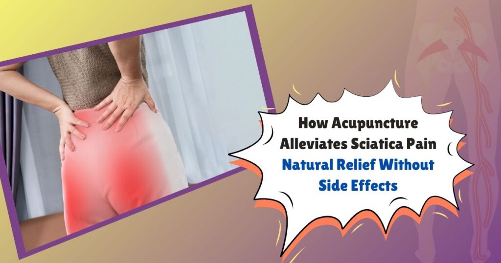 A woman experiencing sciatica pain, holding her lower back and hip area. Acupuncture for sciatica pain offers natural relief and improved mobility.