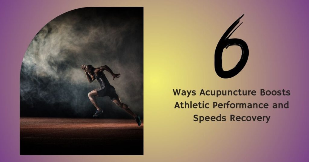 An athletic man in professional running attire and shoes, sprinting against a black background, symbolizing strength, endurance, and the benefits of acupuncture for athletic performance.